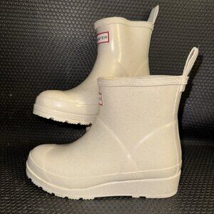 Hunter Play Starcloud Glitter Short Rain Outdoor Boots Off White Womens Size 5